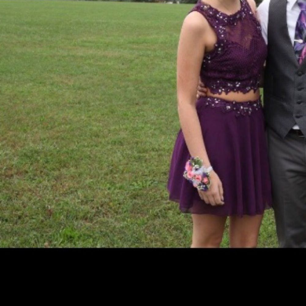 purple lace homecoming dress